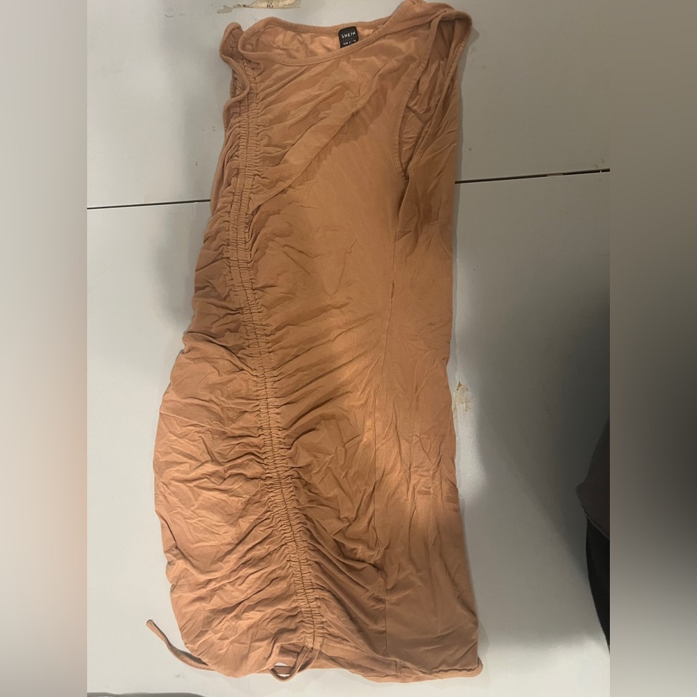 SHEIN Ruched Tan Dress